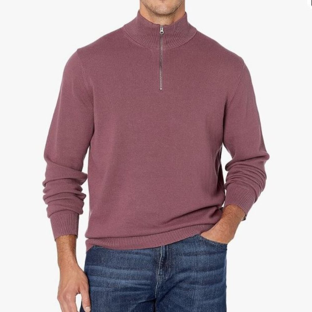 Amazon Essentials Men's 100% Cotton Quarter Zip‎ Sweater XS X-Small Purple Plum
